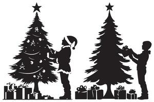 Kerstmis bomen en cadeaus silhouet vector