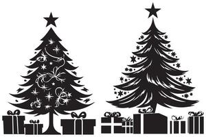 reeks silhouet Kerstmis bomen met cadeaus ontwerp geïsoleerd vector