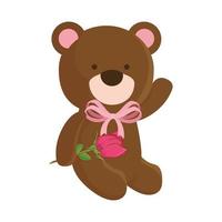 schattige teddybeer met roze bloem geïsoleerd pictogram vector