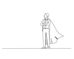 doorlopend single een zakenman is op zoek vooruit vervelend een superman kaap. bedrijf groei strategie concept. ontwerp illustratie vector