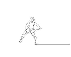 doorlopend lijn tekening van jong vrouw spelen badminton. competitief sport concept. dynamisch single lijn trek ontwerp grafisch illustratie voor toernooi Promotie poster vector