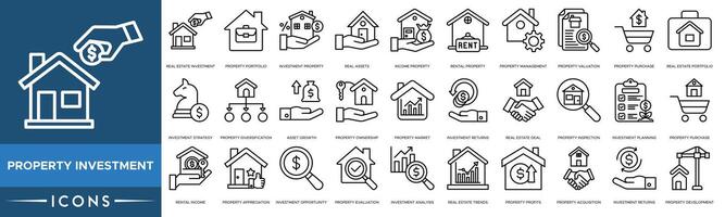 eigendom investering icoon. echt landgoed investering, eigendom portefeuille, investering eigendom, echt middelen, inkomen eigendom, verhuur eigendom, eigendom beheer, waardering, aankoop, echt landgoed vector