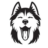 hond - een Siberisch schor hond slaperig gezicht illustratie in zwart en wit vector