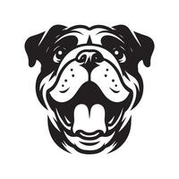 bulldog - een energiek bulldog gezicht illustratie in zwart en wit vector