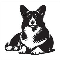 illustratie van een pembroke welsh corgi hond zittend in zwart en wit vector
