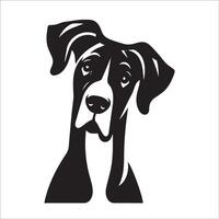 Super goed dane hond - een Super goed dane nieuwsgierig gezicht illustratie in zwart en wit vector