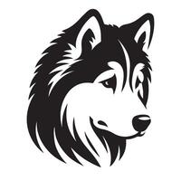 hond gezicht logo - een Siberisch schor hond verdrietig gezicht illustratie in zwart en wit vector