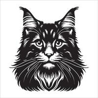 kat silhouet - sceptisch Maine wasbeer kat gezicht illustratie Aan een wit achtergrond vector