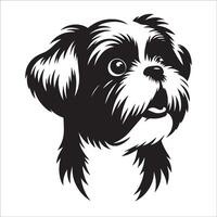 hond logo - een shih tzu hond verward gezicht illustratie in zwart en wit vector