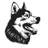 hond gezicht logo - een Siberisch schor hond opgewonden gezicht illustratie in zwart en wit vector