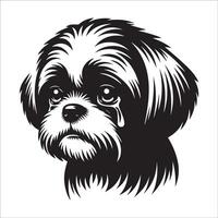 hond logo - een shih tzu hond verdrietig gezicht illustratie in zwart en wit vector