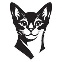 kat - abessijn kat met een glimlachen gezicht illustratie in zwart en wit vector