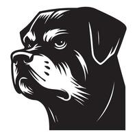 rottweiler hond - een verdacht rottweiler hond gezicht illustratie in zwart en wit vector