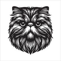 kat gezicht - Perzisch kat gezicht illustratie in zwart en wit vector