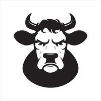 koe logo - een nadenkend koe gezicht illustratie in zwart en wit vector
