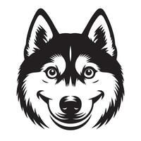hond gezicht logo - een Siberisch schor hond ondeugend gezicht illustratie in zwart en wit vector