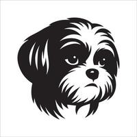hond logo - een shih tzu hond verdrietig gezicht illustratie in zwart en wit vector