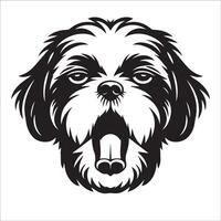 hond gezicht logo - een shih tzu hond schreeuw gezicht illustratie in zwart en wit vector