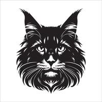 Maine wasbeer kat - intens oog contact gezicht illustratie in zwart en wit vector