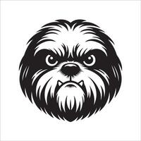 een shih tzu hond duivel gezicht illustratie in zwart en wit vector