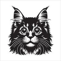 onschuldig Maine wasbeer kat gezicht illustratie in zwart en wit vector