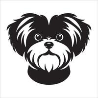 hond logo - een shih tzu hond verward gezicht illustratie in zwart en wit vector