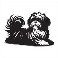 een shih tzu hond zittend illustratie in zwart en wit vector