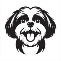 hond logo - een shih tzu hond blij gezicht illustratie in zwart en wit vector