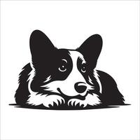 illustratie van een pembroke welsh corgi hond aan het liegen naar beneden in zwart en wit vector