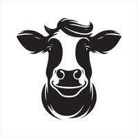 illustratie van een glimlachen koe met een teder inhoud uitdrukking in zwart en wit vector