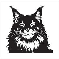 kat gezicht - glimlachen Maine wasbeer gezicht illustratie in zwart en wit vector