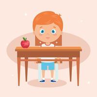 schattige kleine jongen met houten bureau vector