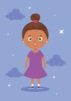schattig klein meisje afro met wolken en sterren vector