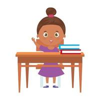 schattig klein meisje afro met houten bureau vector