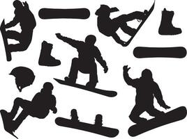 snowboarden silhouet Aan wit achtergrond vector