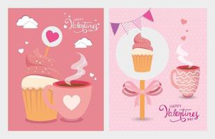 set kaarten gelukkige valentijnsdag met decoratie vector