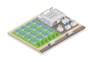 geïllustreerd isometrische zonne- paneel macht fabriek vector