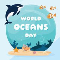 blauw zee onderwater- wereld oceanen dag grens tekenfilm grafisch illustratie ontwerp vector