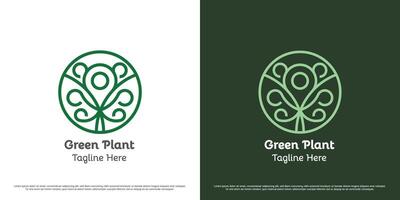 abstract groen cirkel logo ontwerp illustratie. gemakkelijk meetkundig lineair lijn kunst silhouet van boom blad eco vriendelijk milieu zaad. cirkel schoon Klaver bloemen natuur vorm vlak icoon symbool. vector