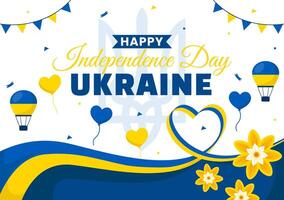 gelukkig Oekraïne onafhankelijkheid dag illustratie Aan 24 augustus met oekraïens vlag achtergrond in nationaal vakantie vlak tekenfilm achtergrond vector