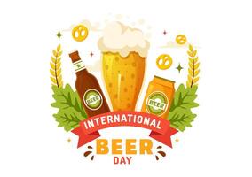 Internationale bier dag illustratie Aan 5 augustus met proost bieren viering en brouwen in vlak tekenfilm achtergrond ontwerp vector