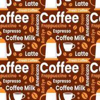 koffie tijd naadloos patroon ontwerp met cacao bonen, granen en kruik in tekenfilm vlak illustratie vector