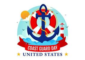 Verenigde staten kust bewaker dag illustratie Aan augustus 4 met Amerikaans golvend vlag en schip in nationaal vakantie vlak tekenfilm achtergrond vector