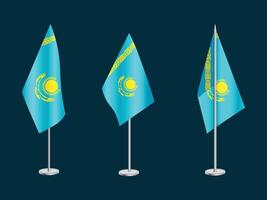 vlag van Kazachstan met zilver paal.set van Kazachstan nationaal vlag vector