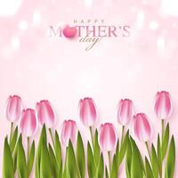 gelukkig moeder dag met mooi bloemen tulpen en harten Aan roze achtergrond. illustratie voor groet kaart, advertentie, Promotie, poster, vlieger, blog, artikel, sociaal media, marketing. ontwerp. vector