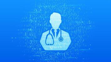 online dokter overleg icoon. online gezondheidszorg en medisch adviseren medisch spandoek. telegeneeskunde. e-gezondheid. blauw medisch achtergrond gemaakt met kruis vorm symbool. illustratie. vector