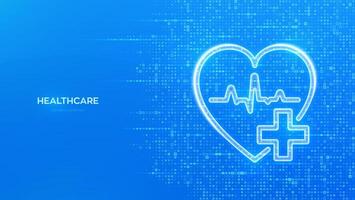 gezondheidszorg. Gezondheid verzekering. hart met kruis en hartslag icoon. Gezondheid zorg en medisch Diensten spandoek. blauw medisch achtergrond gemaakt met kruis vorm symbool. illustratie. vector