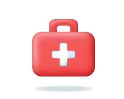 eerste steun uitrusting of ambulance noodgeval doos. 3d medisch apparatuur. apotheek, gezondheidszorg en geneeskunde concept. vector