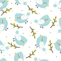 naadloos patroon tekenfilm vogel en bladeren. schattig dier behang illustratie voor geschenk inpakken papier vector