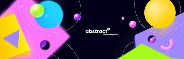 abstracte geometrische achtergrond met 3D-vormen. gekleurde vormen op een donkerblauwe banner. vector sjabloonontwerp